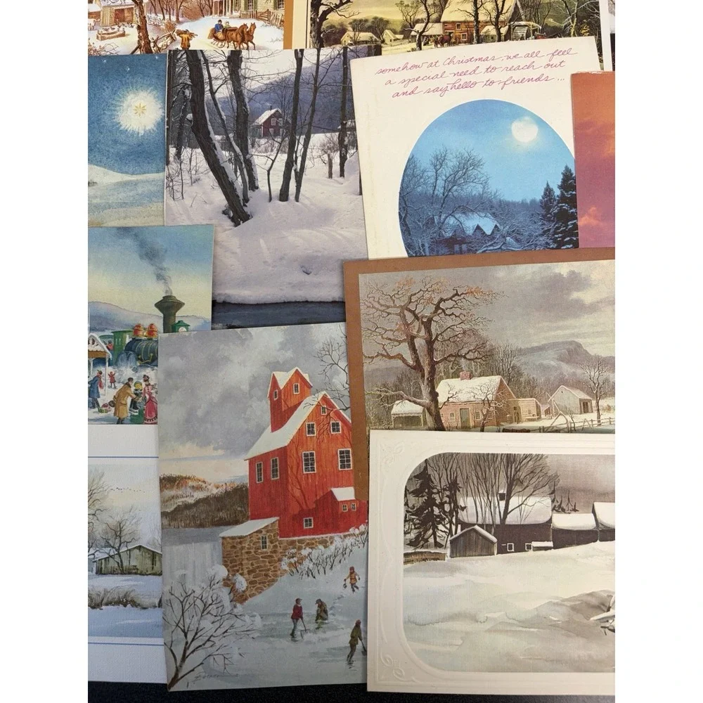 Vintage Christmas Cards Fronts ONLY Houses Barns More Scrapbooking Crafts 50+